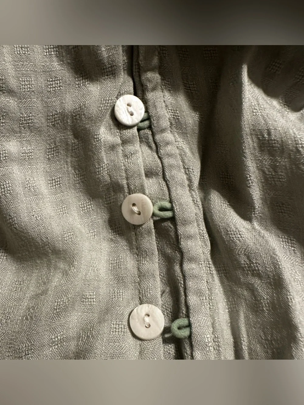 #B16 Coeur DE Vague Light Sage Green Crochet Yoke Button-Front Blouse - Picture 5 of 7